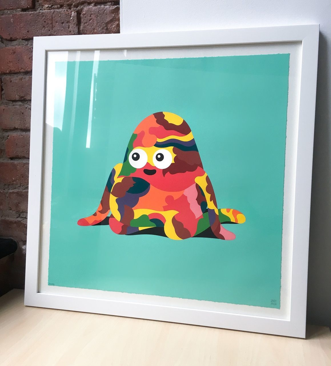 Colourful art print in a white floating frame, modern minimalist style